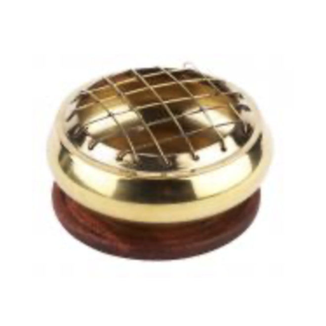 Metal Charcoal Burner with Wood Base - 3" Incense Resin