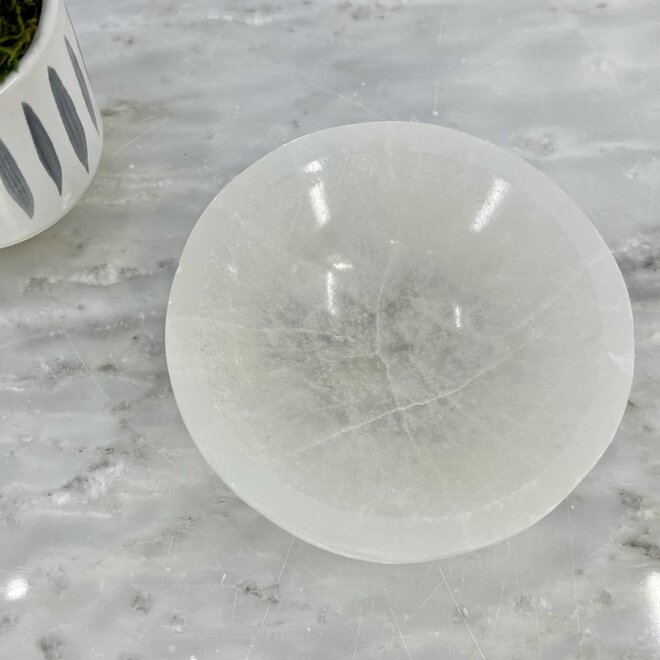 Selenite (Satin Spar Gypsum) Round Charging Bowl - 4" Dish