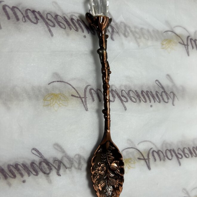 Vintage Carved Coffee Spoon Clear Quartz Point- Copper