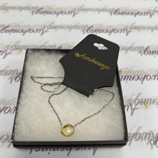 Silver Chain with Citrine-Faceted Oval- Made in India