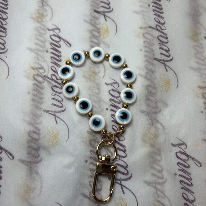 Evil Eye Children's Wrist Lanyard - White