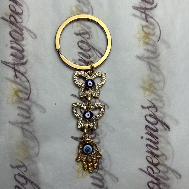 Evil Eye Butterfly Gold Keychain