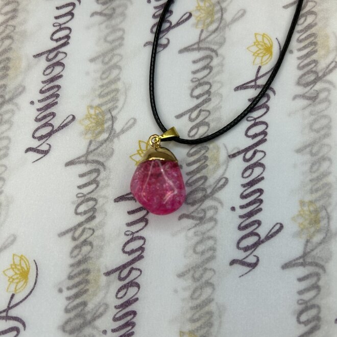 Pink Crackle Quartz Pendant on 18'' Wax Cord Adjustable