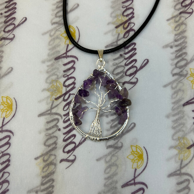 Amethyst Tree of Life Pendant on 18'' Wax Cord