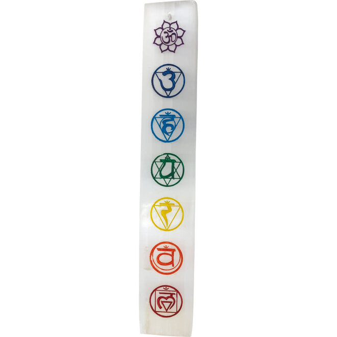 Selenite (Satin Spar Gypsum) 7 Chakras Incense Holder Burner Sled - 10" Charging Bar
