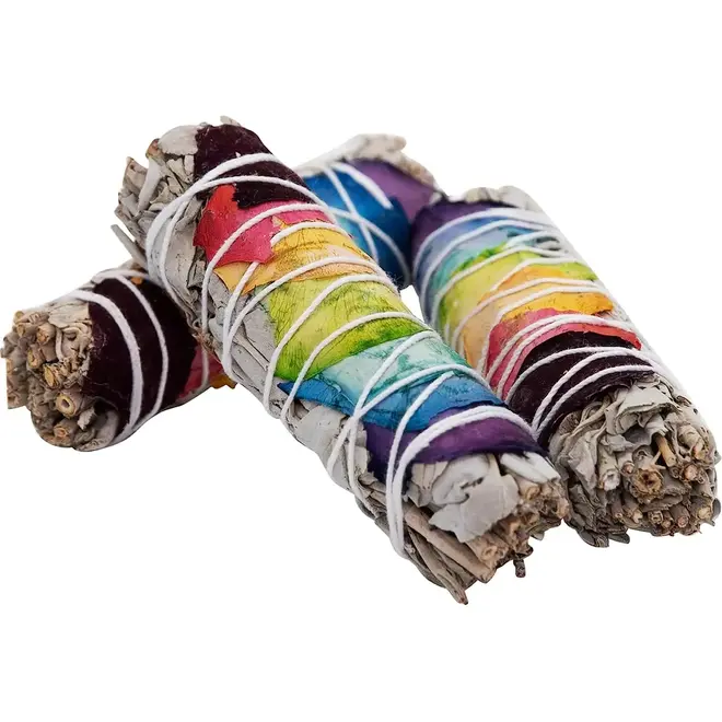 White Sage with Rose Petals Bundle Smudge Stick - 4"