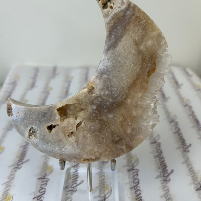 Pink Amethyst Druzy Crescent Moon with Stand
