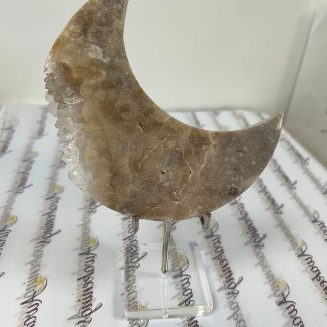 Pink Amethyst Druzy Crescent Moon with Stand