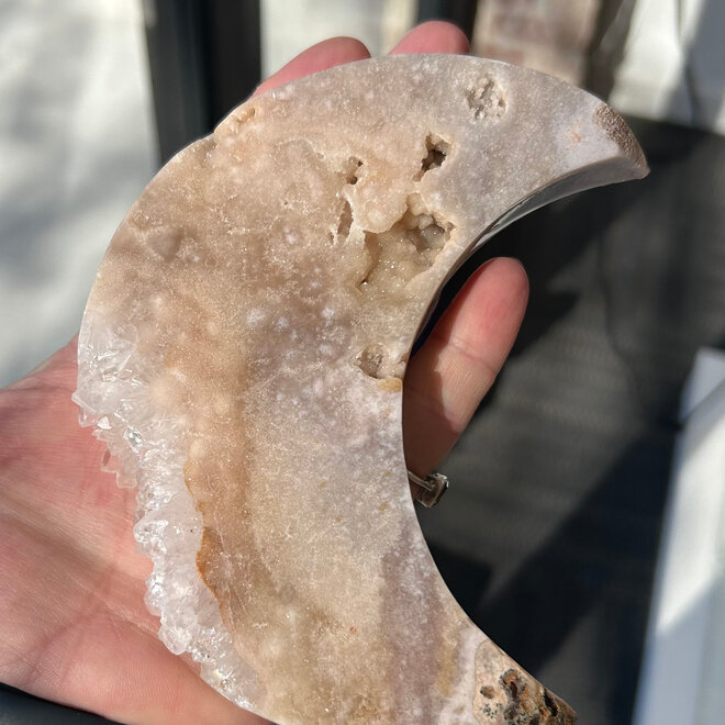 Pink Amethyst Druzy Crescent Moon with Stand