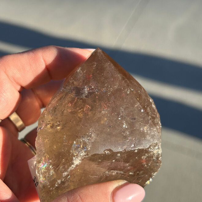 Smoky (Smokey) Quartz Point with Rainbow Inclusions - Specimen Display -321g
