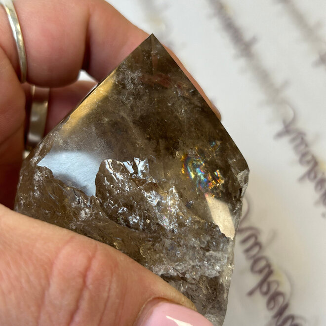 Smoky (Smokey) Quartz Point with Rainbow Inclusions - Specimen Display -321g