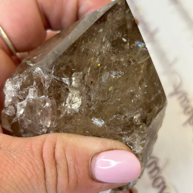 Smoky (Smokey) Quartz Point with Rainbow Inclusions - Specimen Display -321g