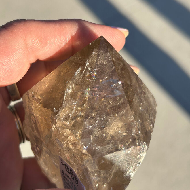 Smoky (Smokey) Quartz Point with Rainbow Inclusions - Specimen Display -321g