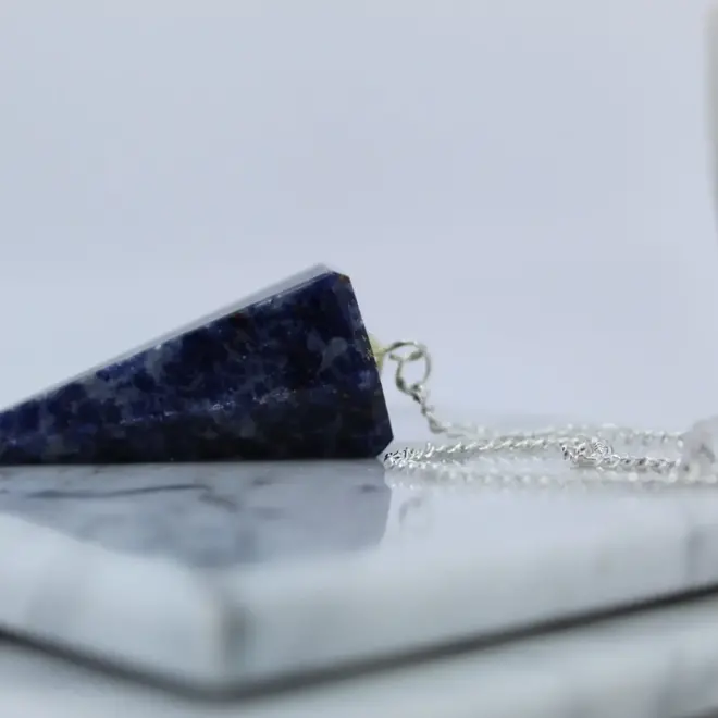 Sodalite Point Pendulum Faceted with Silver Chain