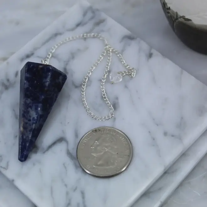 Sodalite Point Pendulum Faceted with Silver Chain