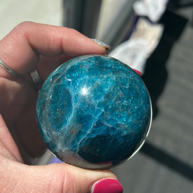 Blue Apatite Sphere 64mm with Stand