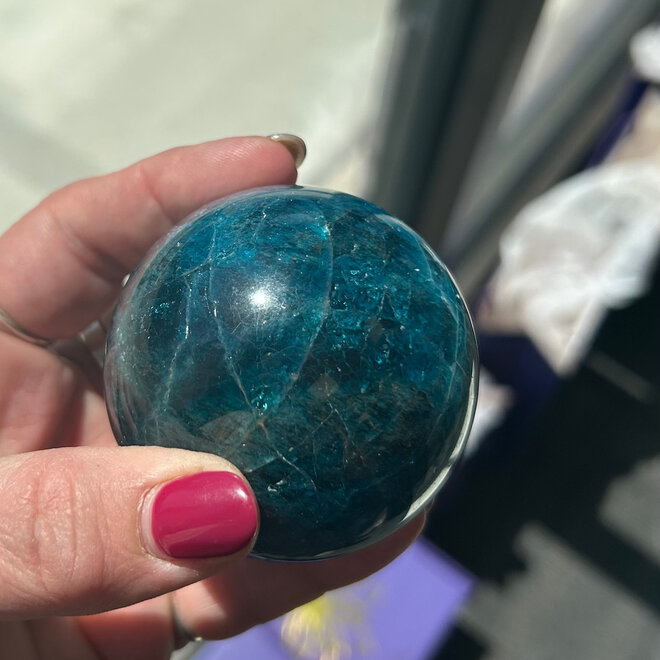 Blue Apatite Sphere 64mm with Stand
