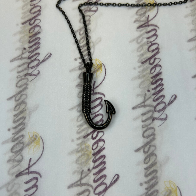 Black Fish Hook Urn Stainless Steel  Memorial Pendant