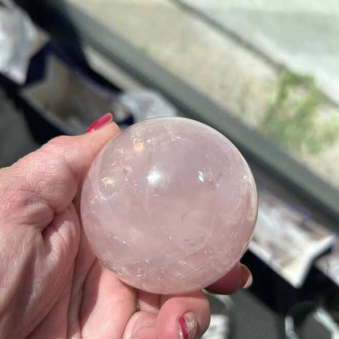 Rose Quartz Sphere 66mm Rainbow Inclusions