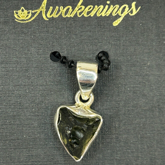Moldavite Pendant - Sterling Silver - Rough Raw Natural 2.7 grams