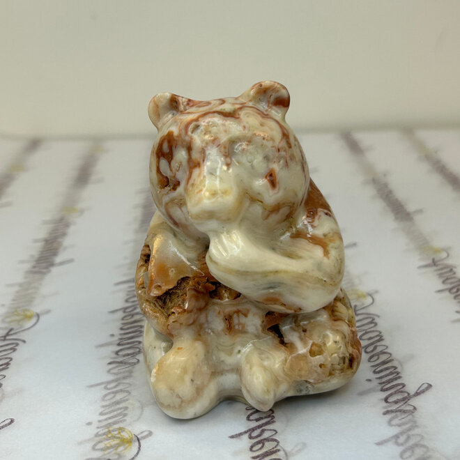 Mexican Crazy Lace Agate Bear Carving Large