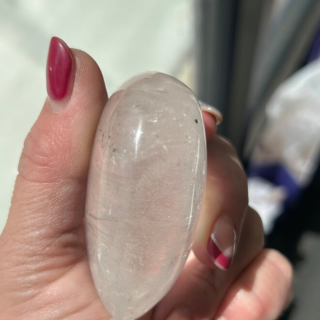 Clear Quartz Palm Heart with Rainbow Inclusions Large 7.5oz