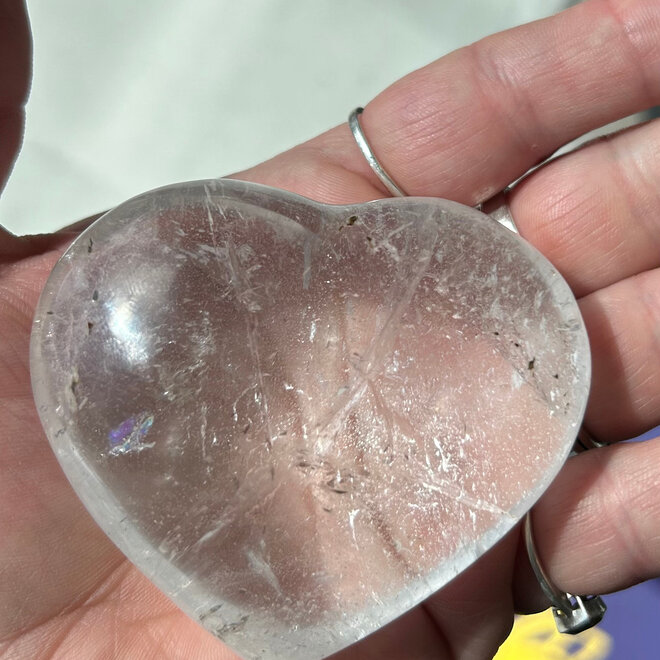 Clear Quartz Palm Heart with Rainbow Inclusions Large 7.5oz