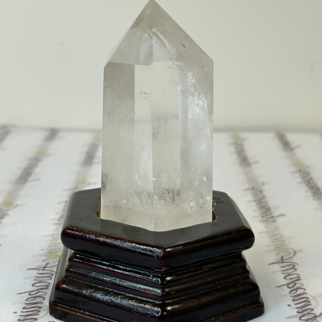Clear Quartz Tower Large 4'' with Wooden Base