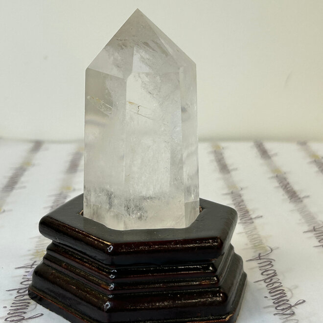 Clear Quartz Tower Large 4'' with Wooden Base