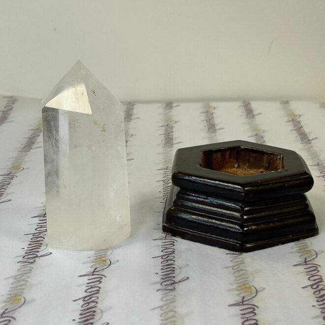 Clear Quartz Tower Large 4'' with Wooden Base
