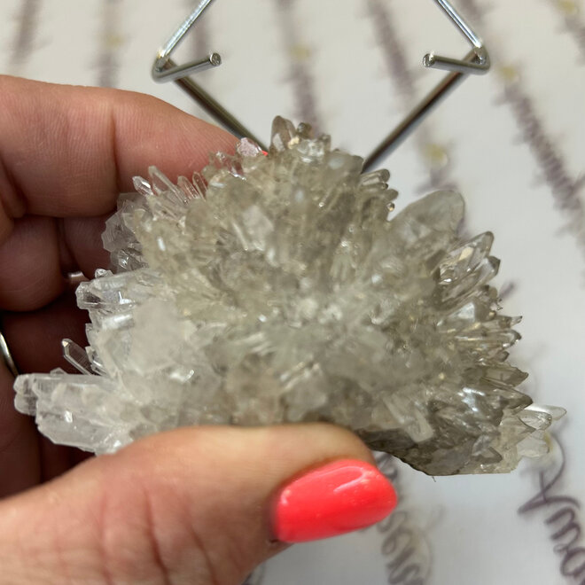 Lemurian Seed Crystal Cluster  4.6oz -&  Metal Display Stand