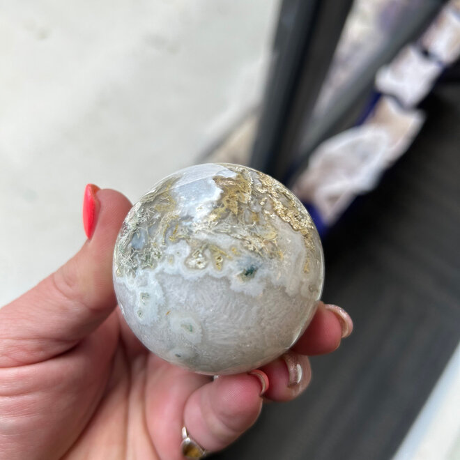 Moss Agate Sphere 57mm With  Stand