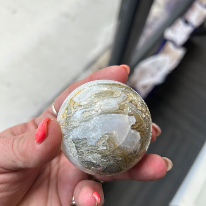 Moss Agate Sphere 57mm With  Stand