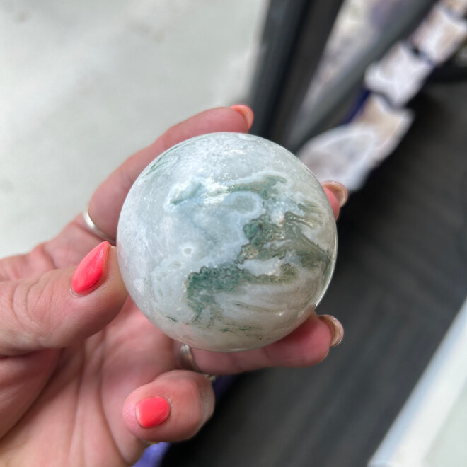 Moss Agate Sphere 57mm With  Stand