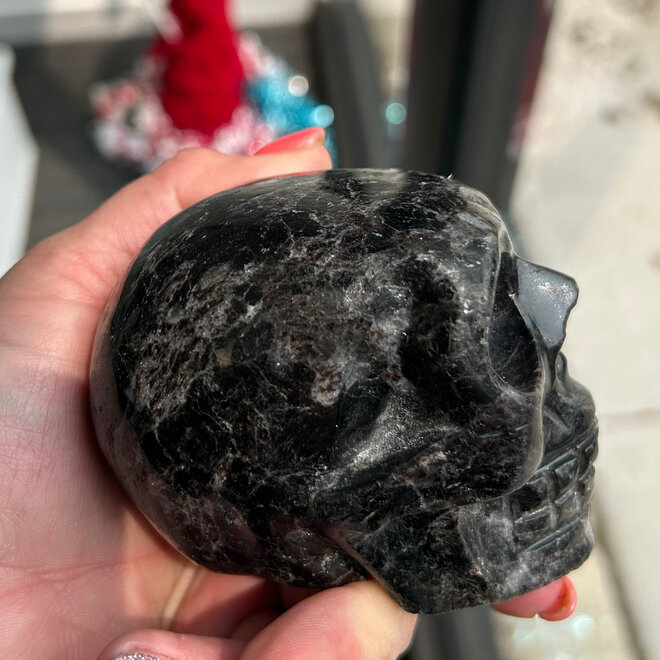 Garnet in Arfvedsonite (Fireworks Stone) Skull 1 lb. 7 oz Large