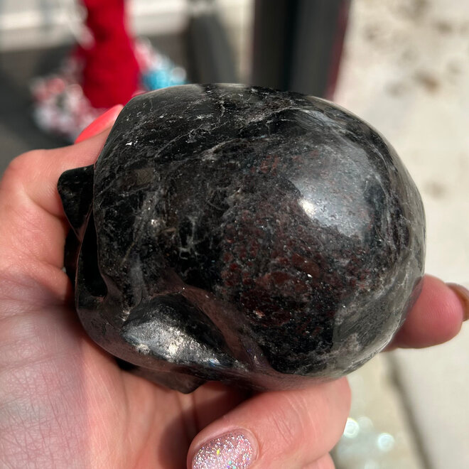 Garnet in Arfvedsonite (Fireworks Stone) Skull 1 lb. 7 oz Large