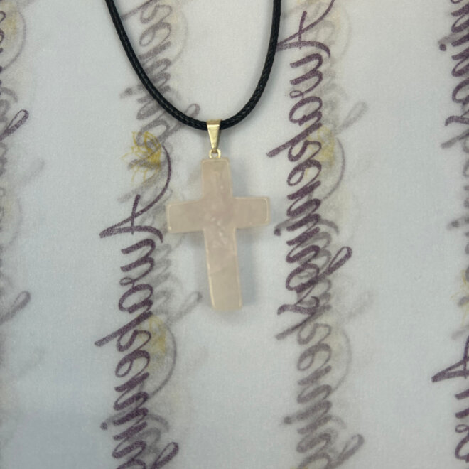 Rose  Quarts Cross on 18'' Wax Cord