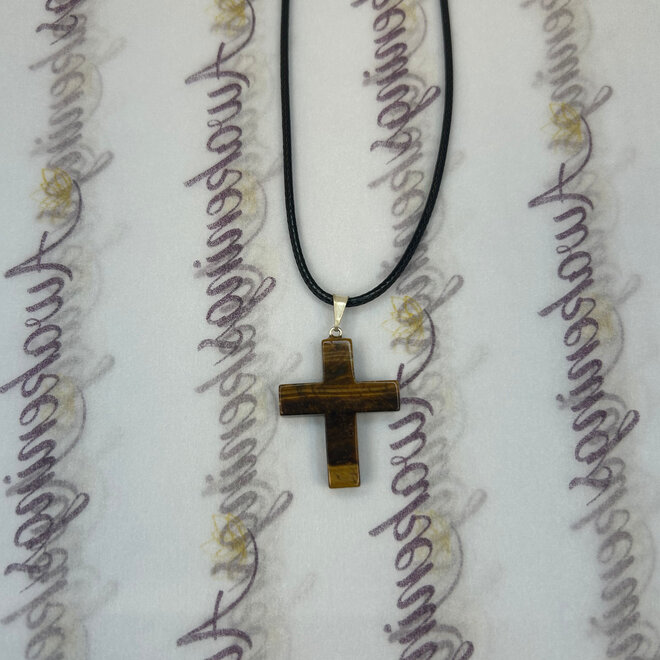 Gold Tiger  Eye Cross on 18'' Wax Cord