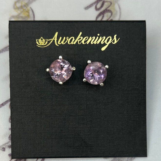 Amethyst  Stud 8mm Sterling Silver Earring
