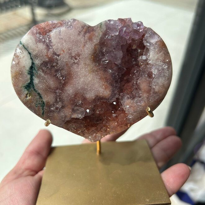 Druzy Pink Amethyst Heart (3'' X 4'') & Metal Stand Included
