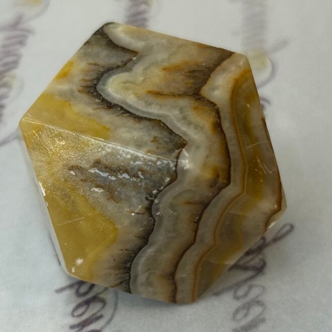 White Brown Tan Onyx 14 sided Polygon