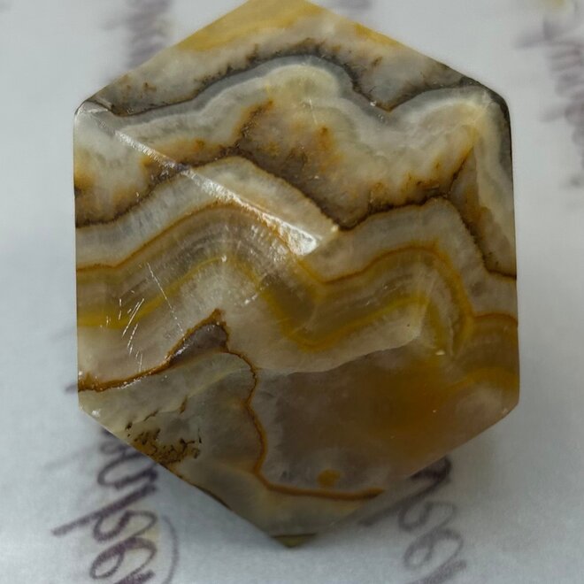 White Brown Tan Onyx 14 sided Polygon