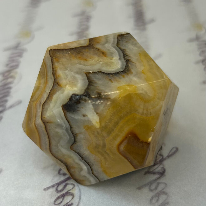 White Brown Tan Onyx 14 sided Polygon