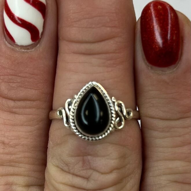 Black Onyx Tear Drop Ring Size 9