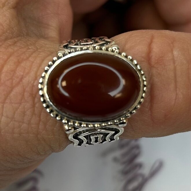 Men's Oval Carnelian Sterling Silver Ring Size 12