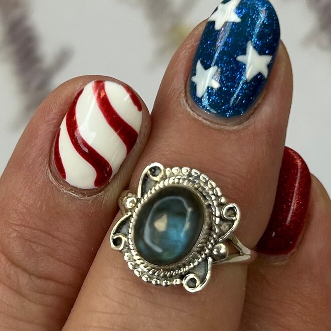 Labradorite Oval Sterling Silver Ring Size 8