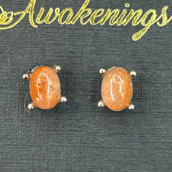 Sunstone Sterling Silver 925 Earring Studs 5x7mm