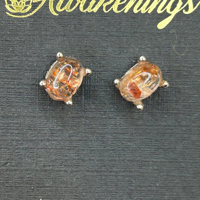 Sunstone Sterling Silver 925 Earring Studs 5x7mm