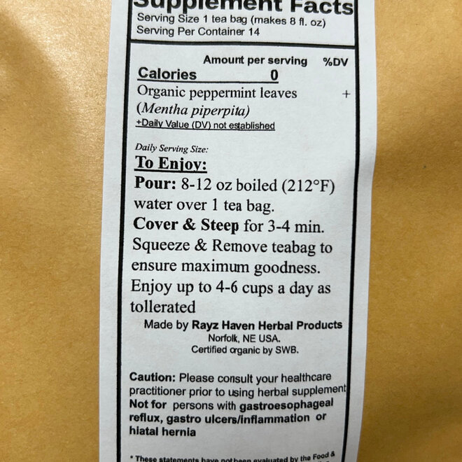 Rayz Haven Peppermint Infusion Loose Leaf Tea 1.5 oz
