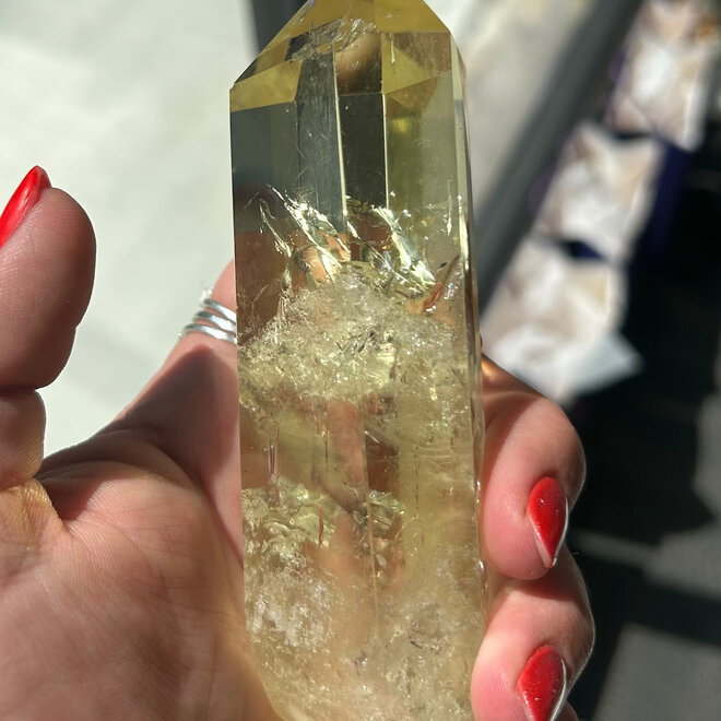 Natural Citrine Tower/Generator 5'' Tall 10 oz. Several Rainbows